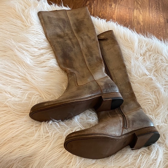 Frye Brown Leather Knee-High Boots, Frye Tan Leather Boots, Frye Melissa Size 9 - Picture 4 of 16